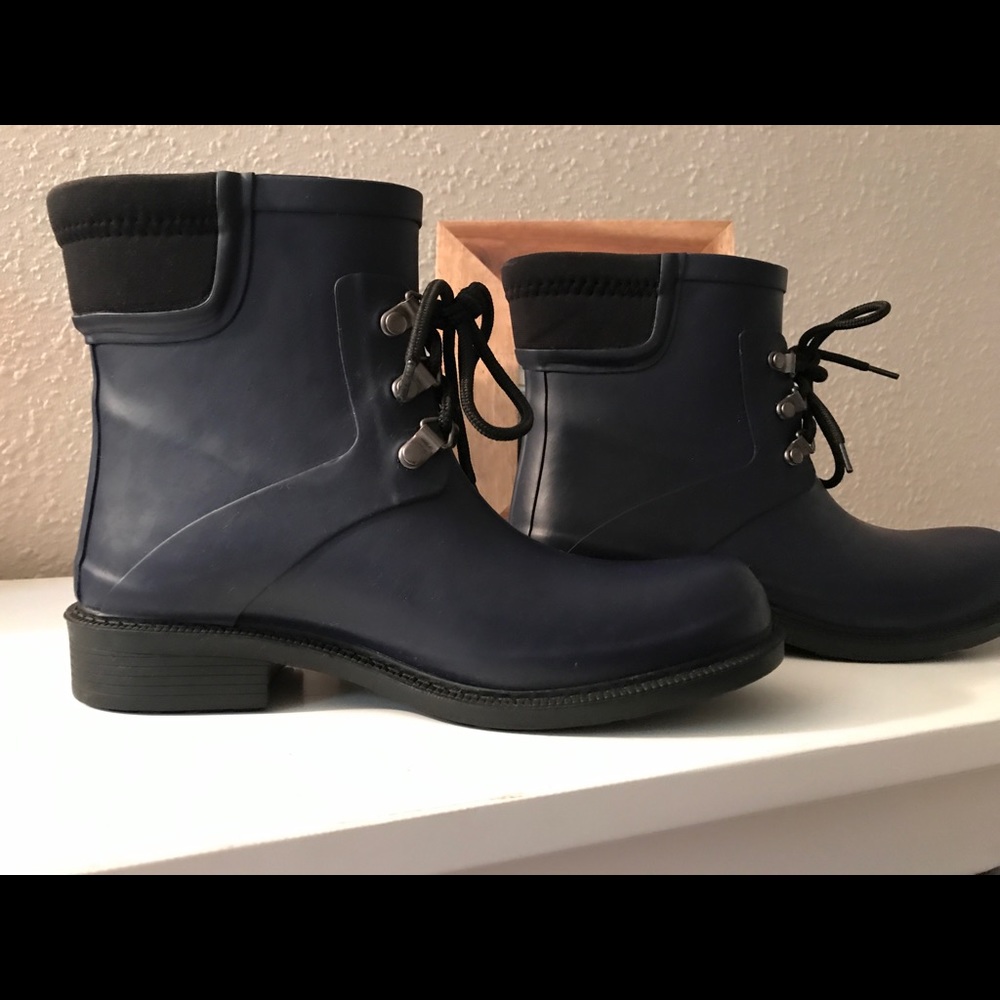 Navy blue rain boots